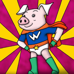 Schwein im Superhelden Kostüm
